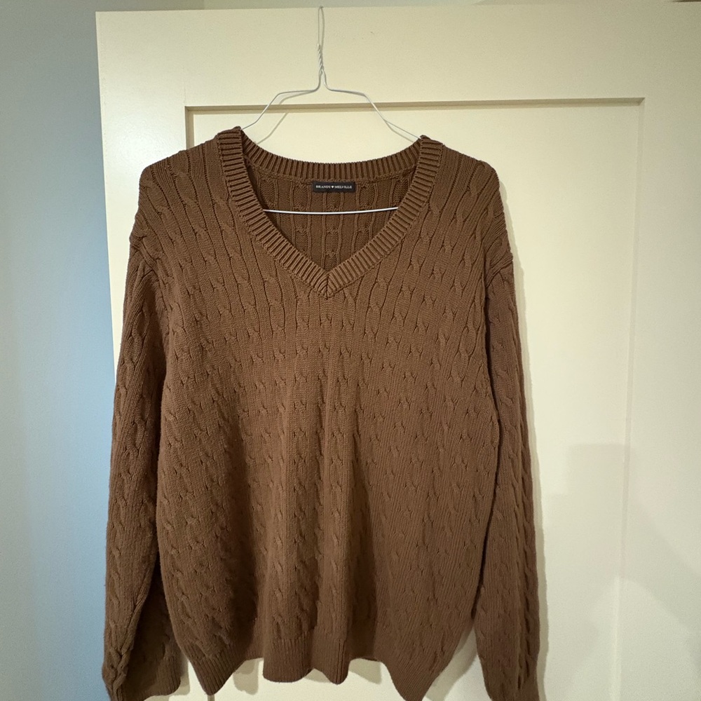 Brandy Melville V-Neck Brown Sweater Classic Knit